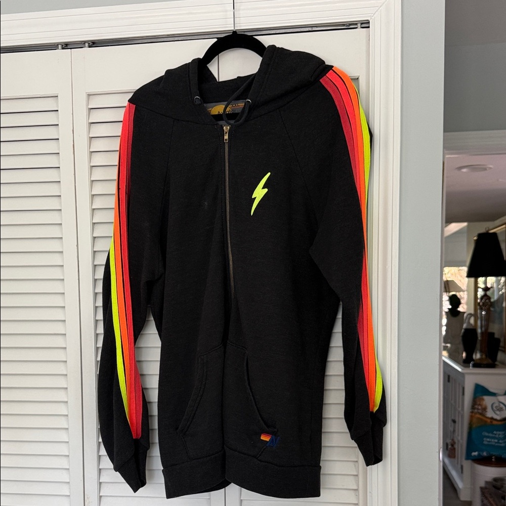 Aviator Nation Black Hoodie with Neon Stripes